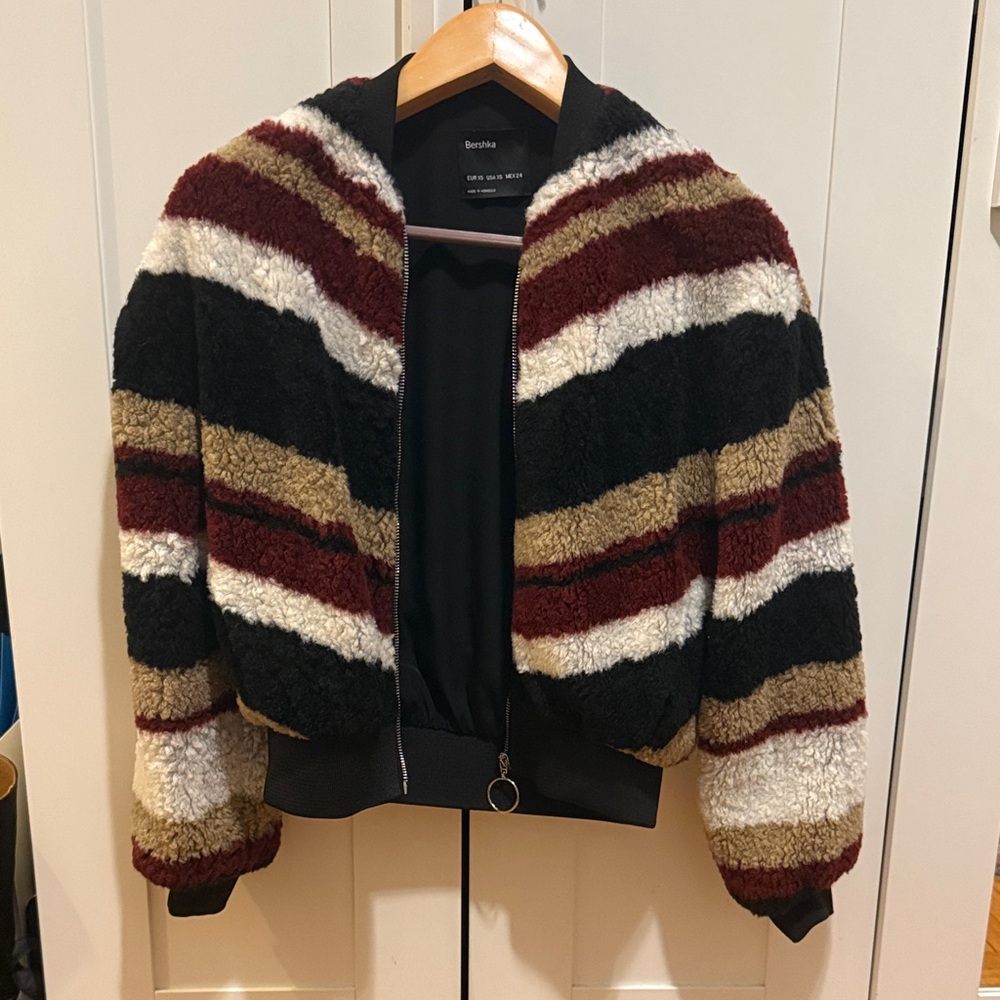 Bershka Multicolor Striped Teddy Jacket
